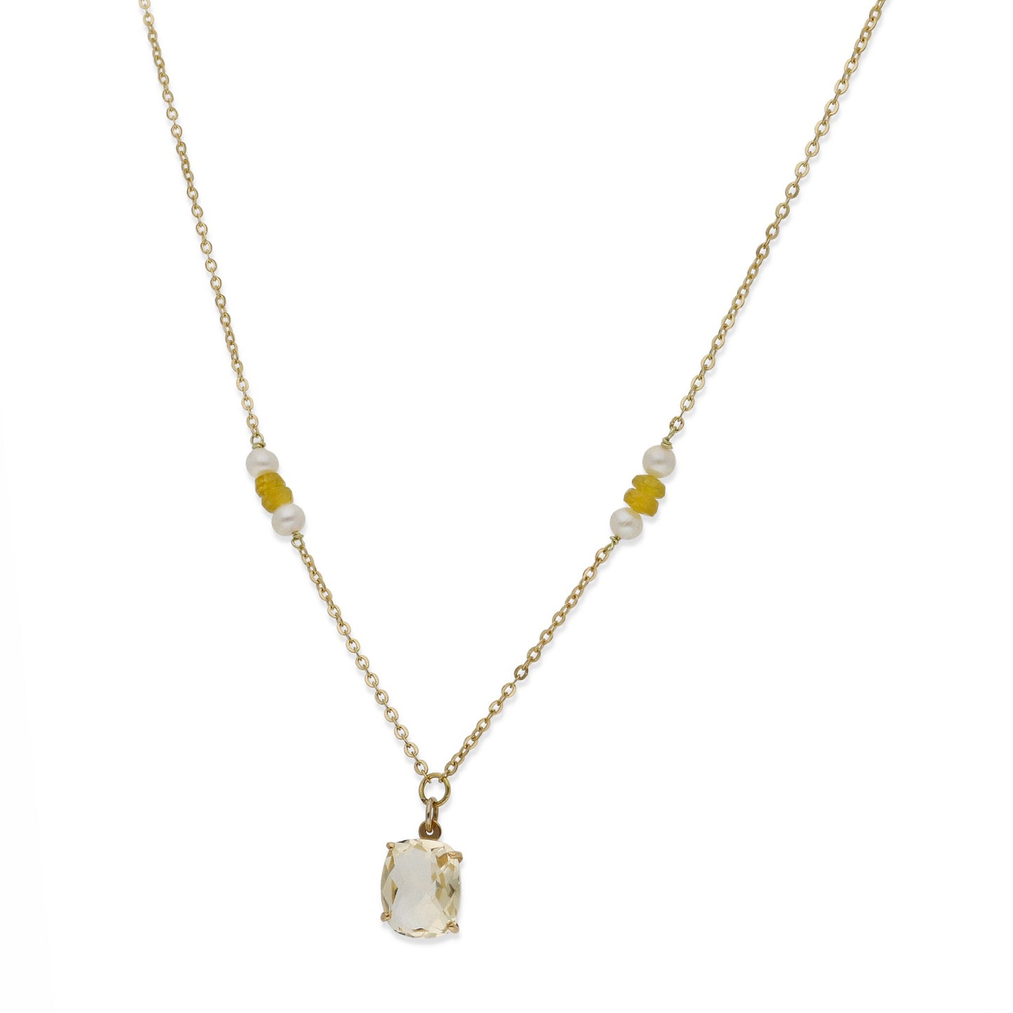 Collar con Colgante Florida en Oro 18k con Perlas Akoya y Cuarzo Citrino