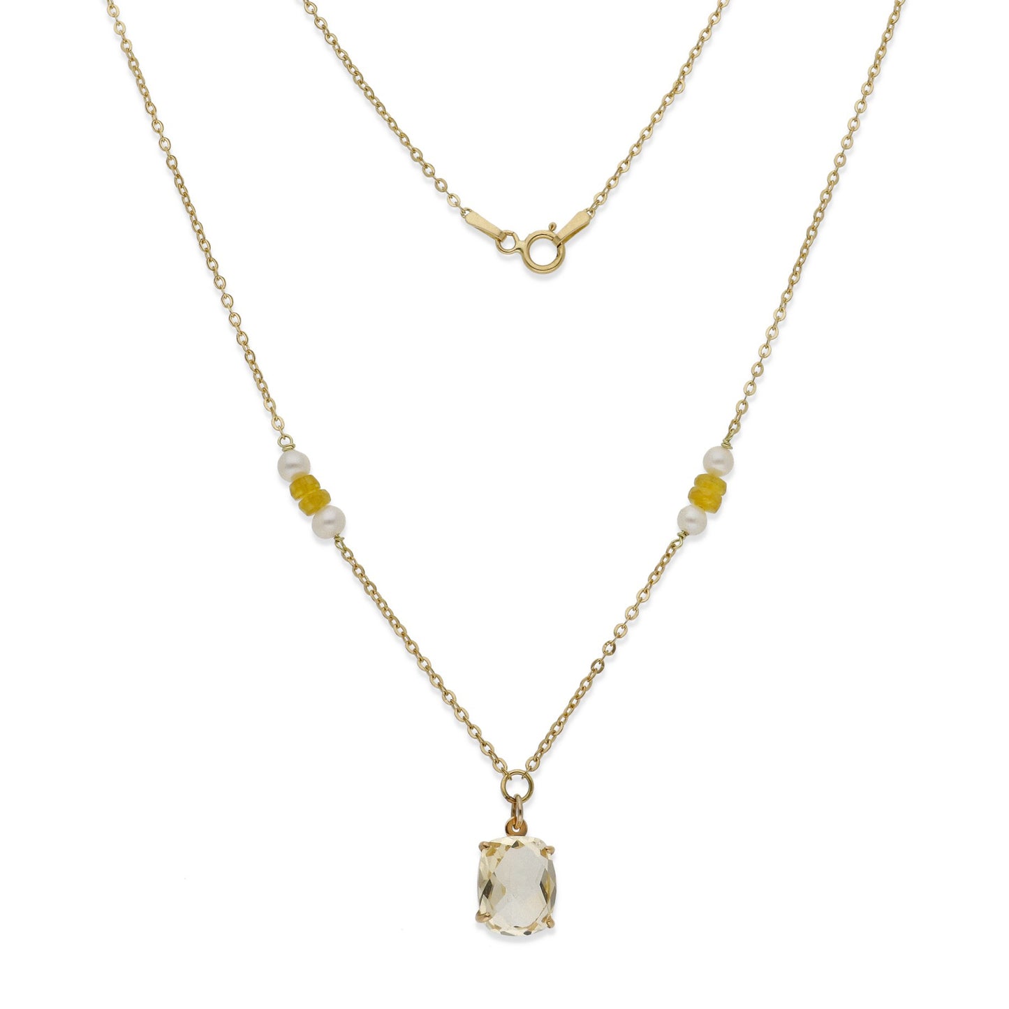 Collar con Colgante Florida en Oro 18k con Perlas Akoya y Cuarzo Citrino