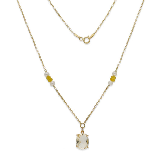 Collar con Colgante Florida en Oro 18k con Perlas Akoya y Cuarzo Citrino