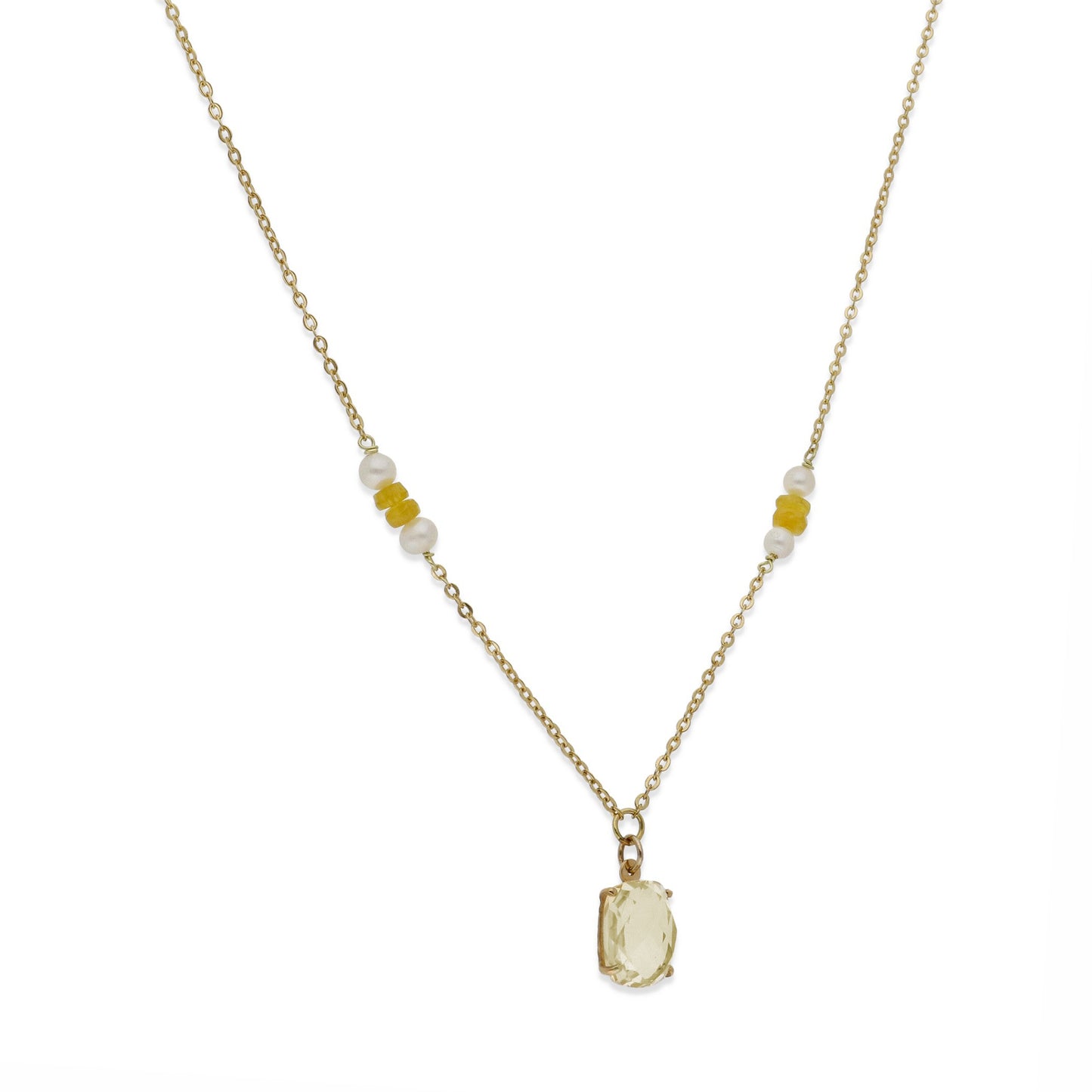 Collar con Colgante Florida en Oro 18k con Perlas Akoya y Cuarzo Citrino