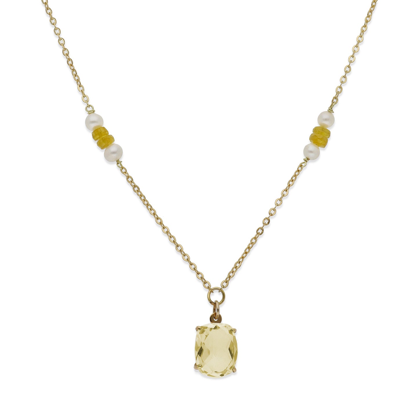 Collar con Colgante Florida en Oro 18k con Perlas Akoya y Cuarzo Citrino
