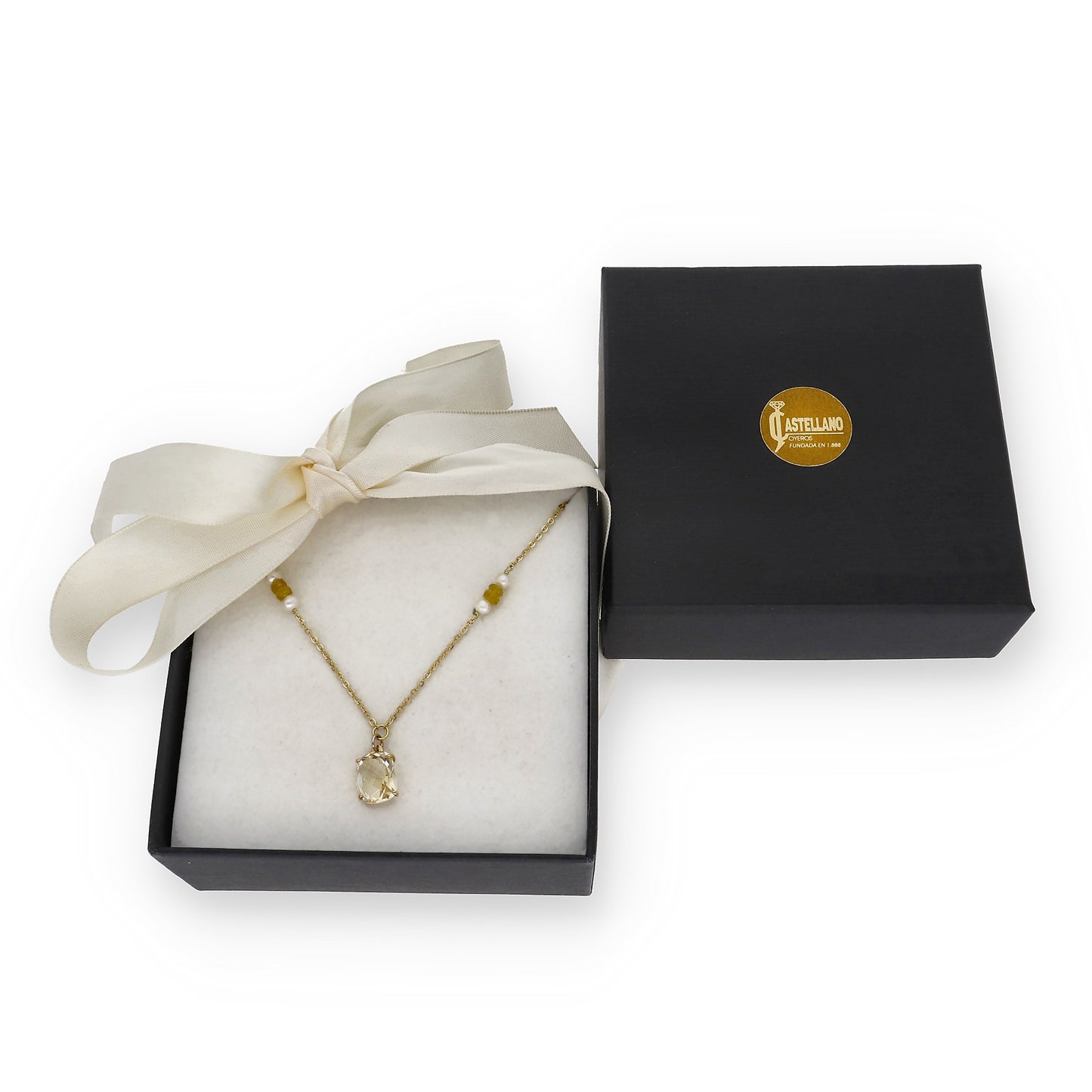 Collar con Colgante Florida en Oro 18k con Perlas Akoya y Cuarzo Citrino