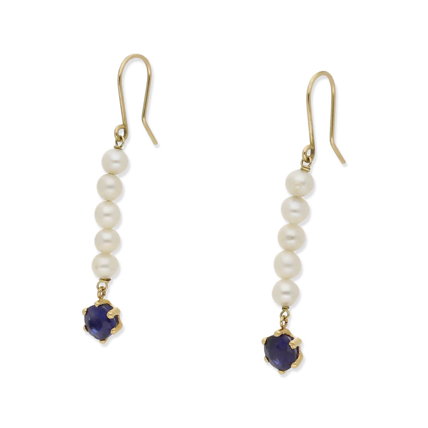 Pendientes Eruca en Oro 18K con Tira de Perlas y Zafiro