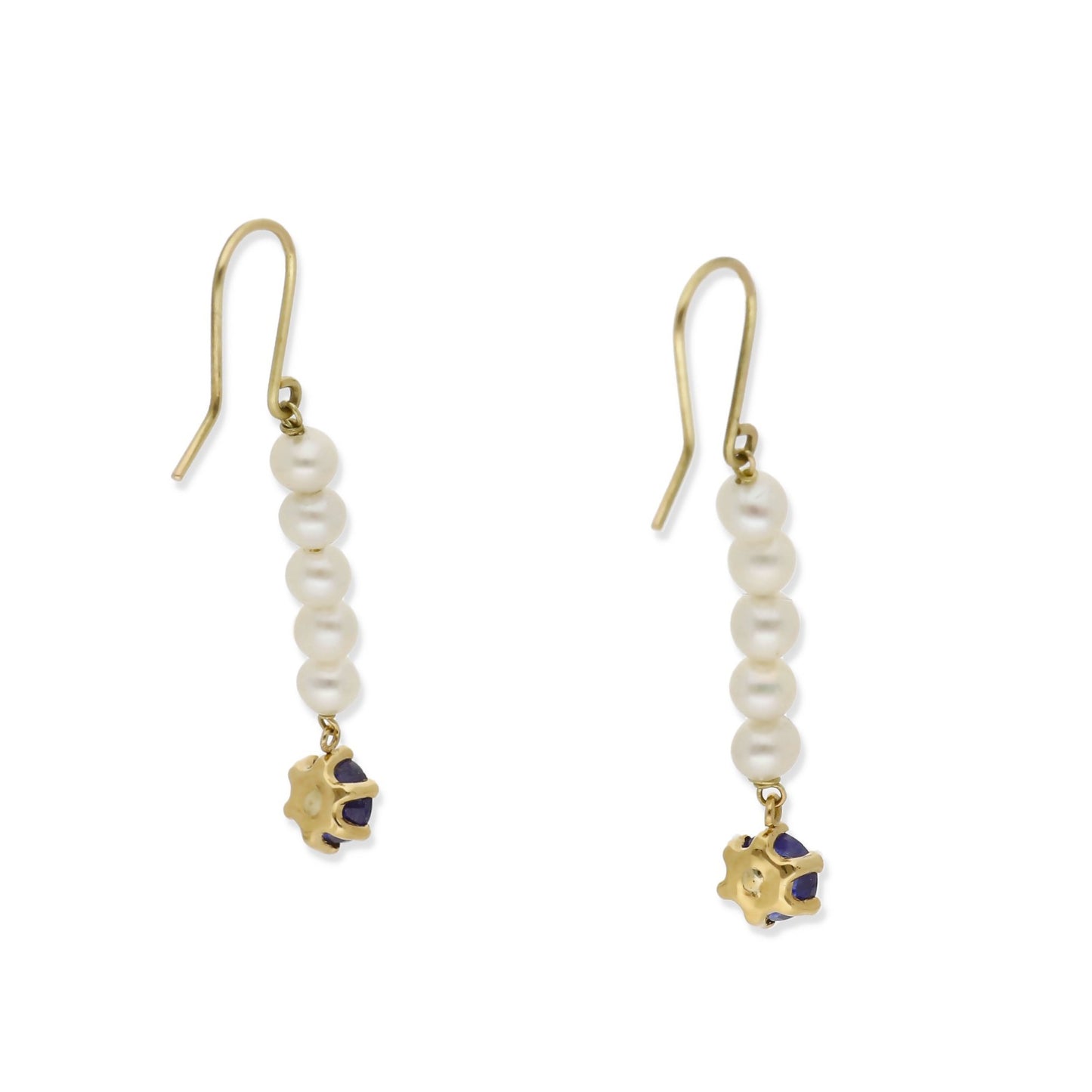 Pendientes Eruca en Oro 18K con Tira de Perlas y Zafiro