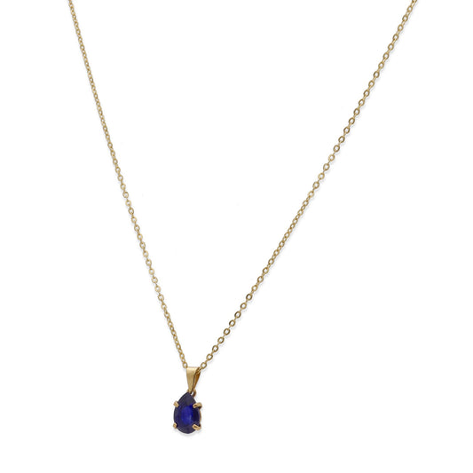Collar Drop en Oro de Ley 18K con Colgante de Zafiro en corte Pera