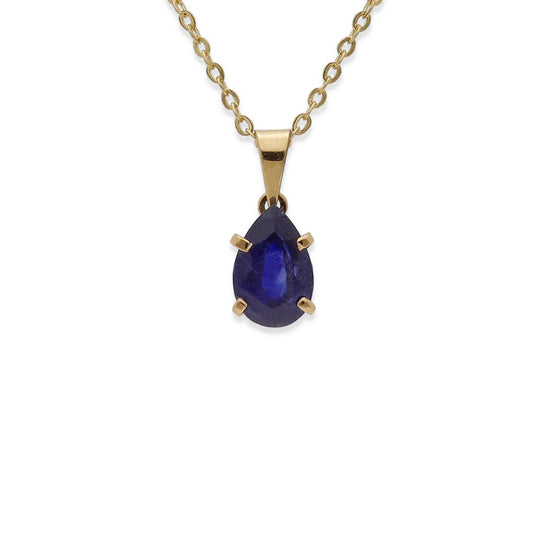 Collar Drop en Oro de Ley 18K con Colgante de Zafiro en corte Pera