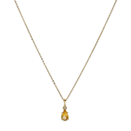 Collar con Colgante Solara en Oro de Ley 18K con Diamante y Cuarzo Citrino
