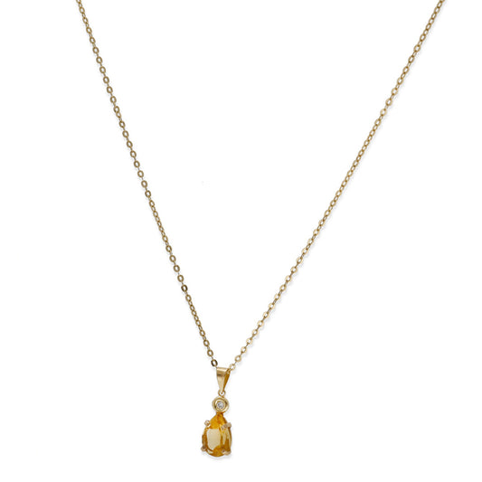Collar con Colgante Solara en Oro de Ley 18K con Diamante y Cuarzo Citrino