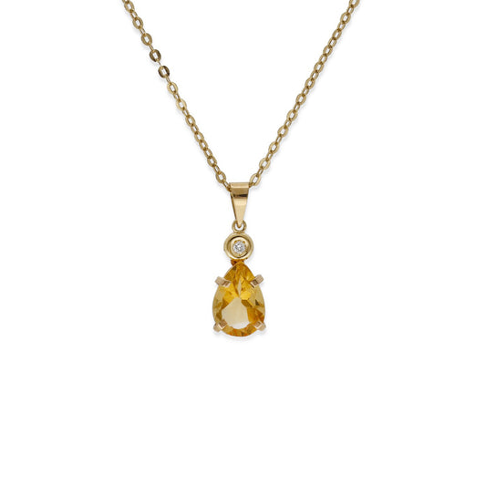 Collar con Colgante Solara en Oro de Ley 18K con Diamante y Cuarzo Citrino