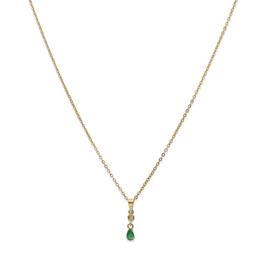 Collar con Colgante Stilla en Oro de Ley 18K con Diamante y Esmeralda