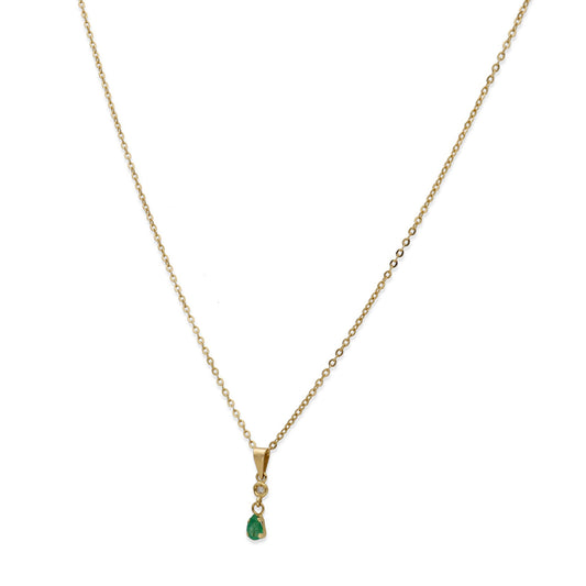 Collar con Colgante Stilla en Oro de Ley 18K con Diamante y Esmeralda