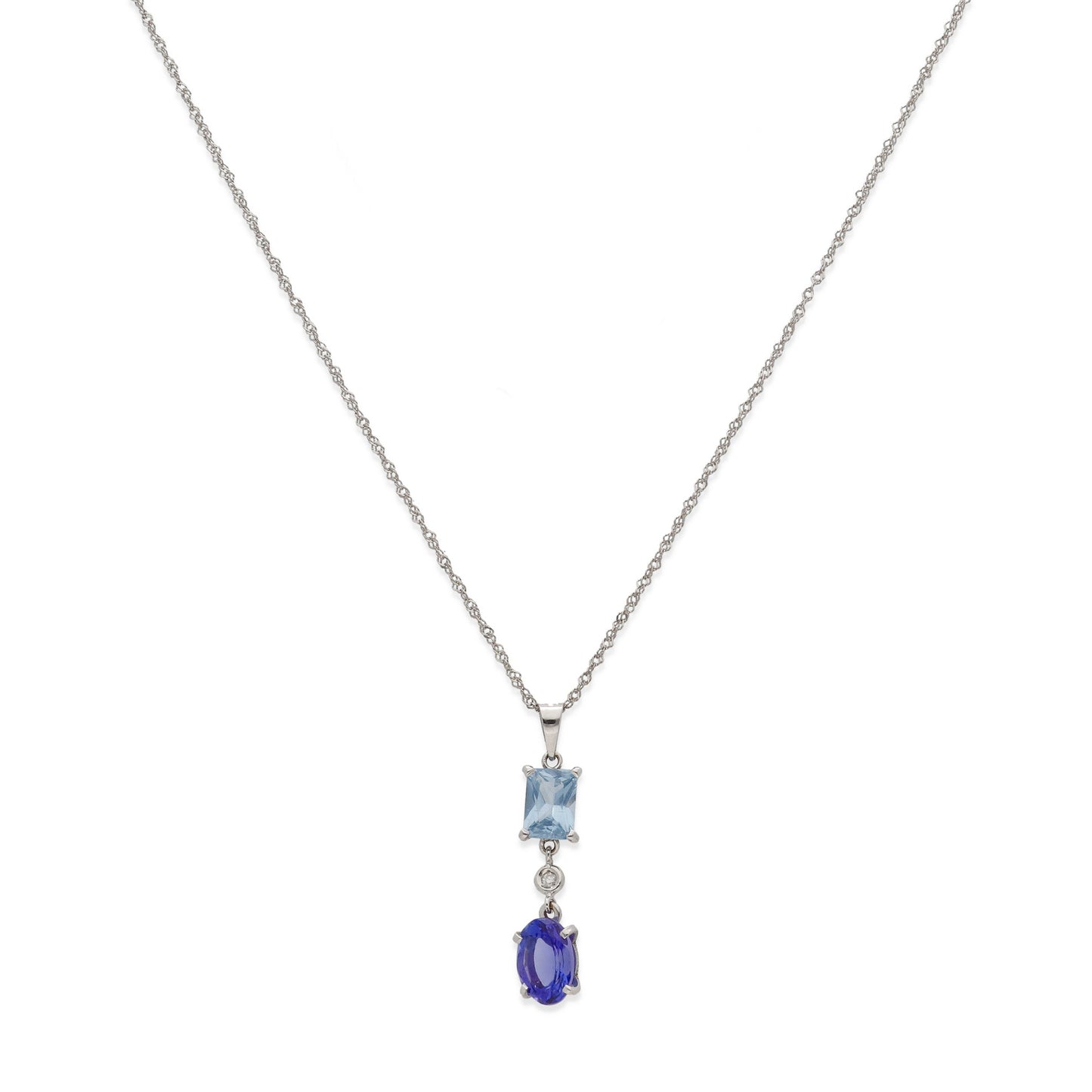 Collar con Colgante Modelo Azure con Tanzanita Diamante y Topacio Azul en Oro Blanco 18k