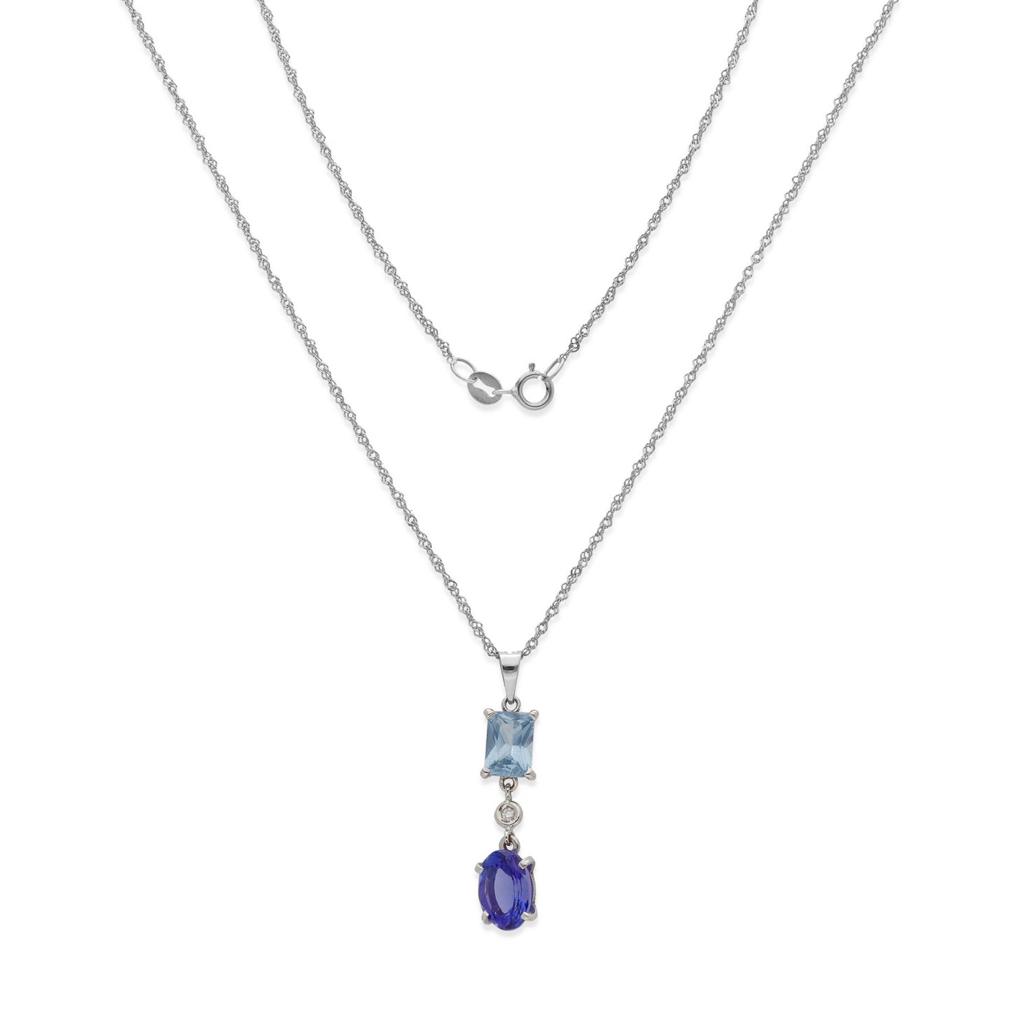 Collar con Colgante Modelo Azure con Tanzanita Diamante y Topacio Azul en Oro Blanco 18k