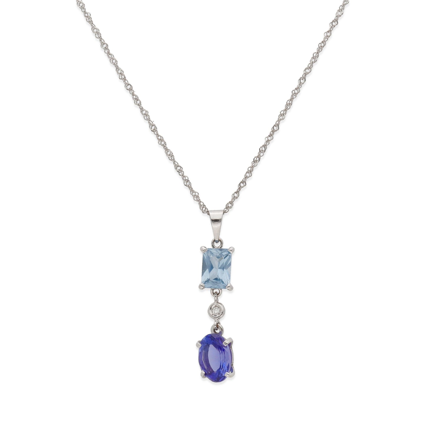 Collar con Colgante Modelo Azure con Tanzanita Diamante y Topacio Azul en Oro Blanco 18k