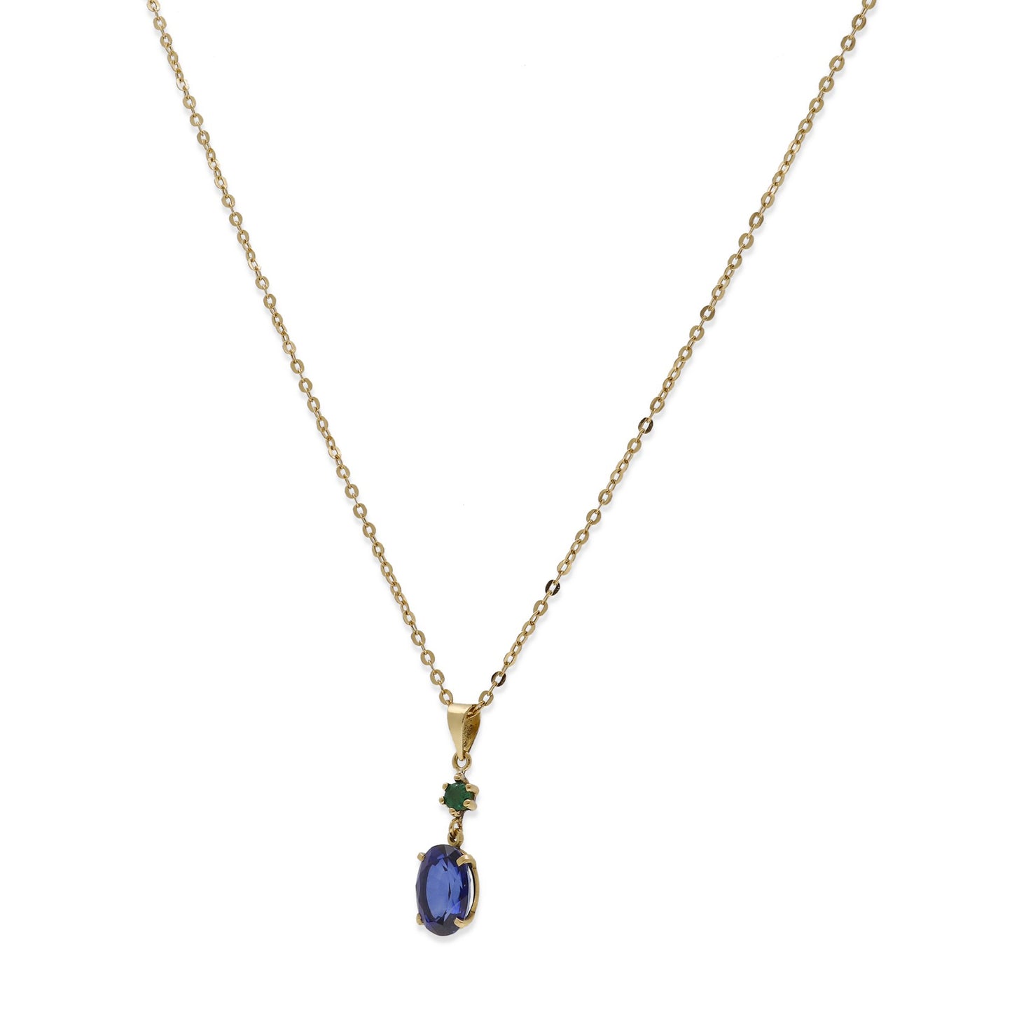 Collar con Colgante Aquaforte en Oro de Ley 18K con Esmeralda y Zafiro Oval