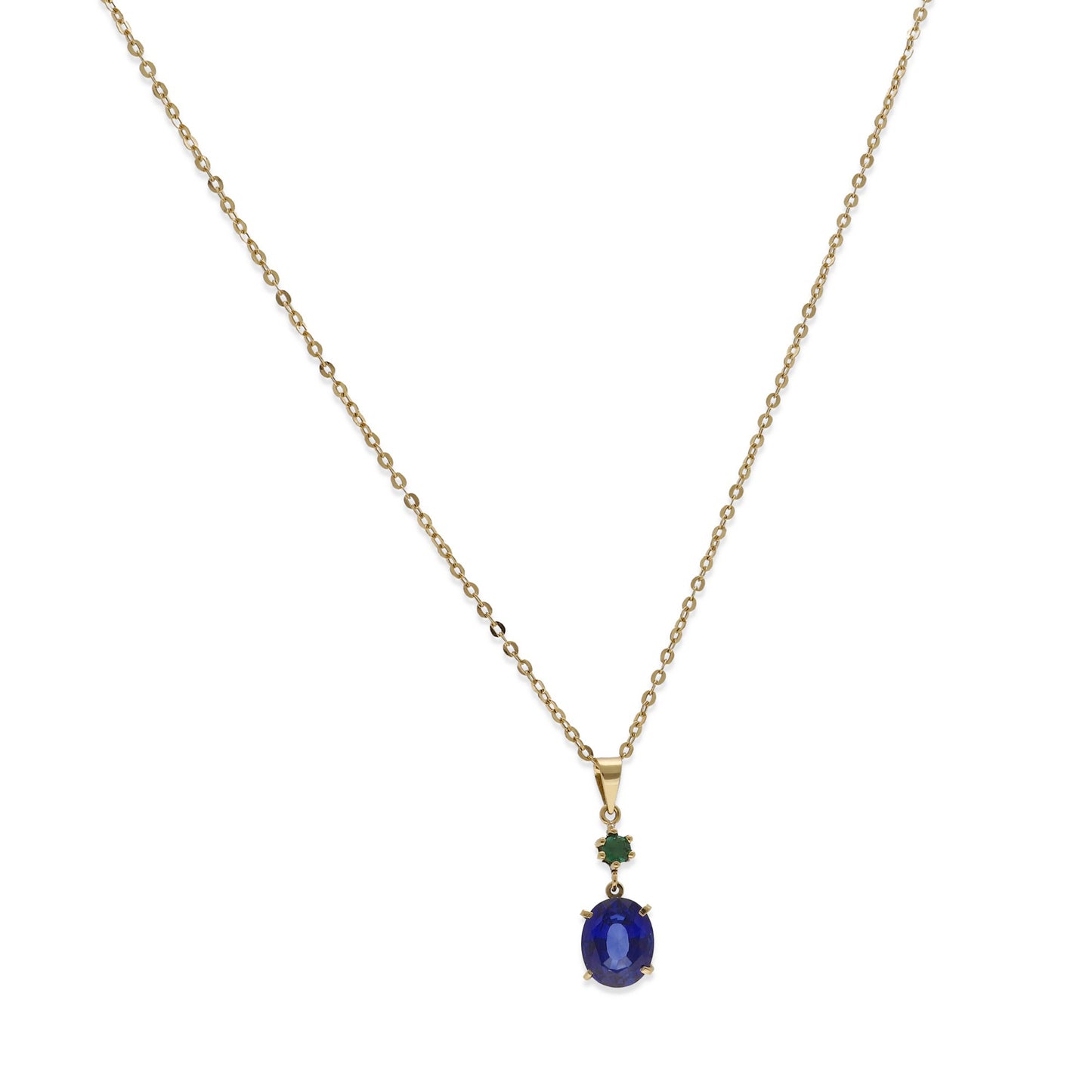 Collar con Colgante Aquaforte en Oro de Ley 18K con Esmeralda y Zafiro Oval