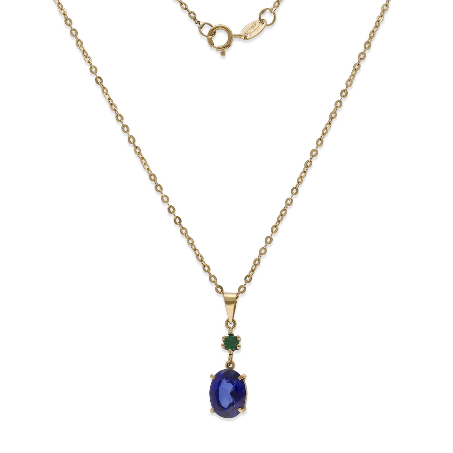 Collar con Colgante Aquaforte en Oro de Ley 18K con Esmeralda y Zafiro Oval