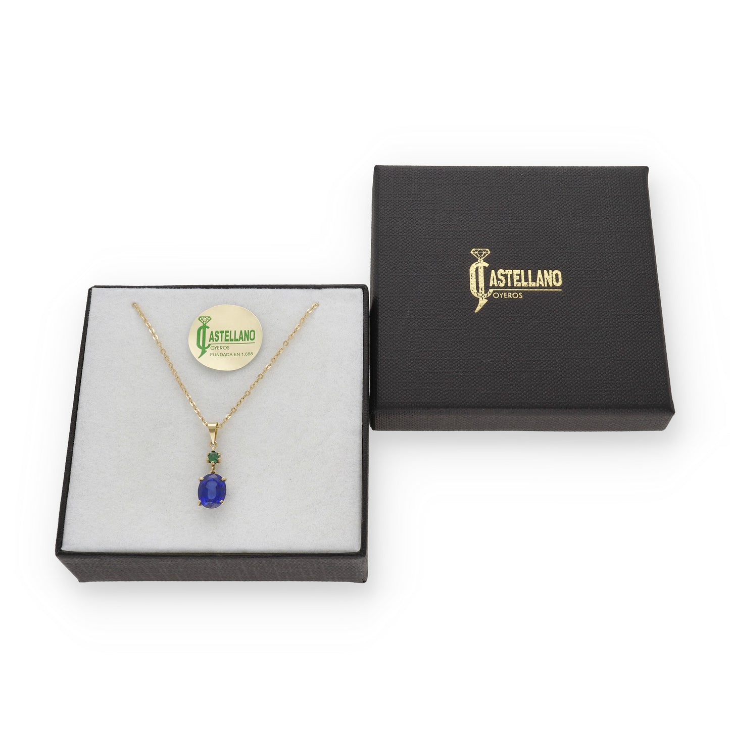 Collar con Colgante Aquaforte en Oro de Ley 18K con Esmeralda y Zafiro Oval