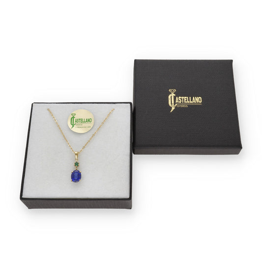 Collar con Colgante Aquaforte en Oro de Ley 18K con Esmeralda y Zafiro Oval