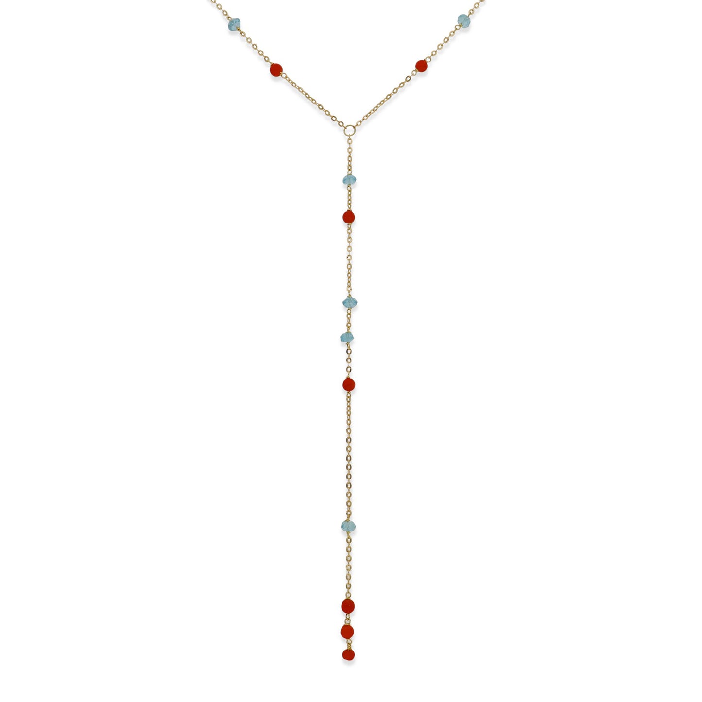 Gargantilla Nexus en Oro de Ley 18K con Cadena de Topacio Azul y Corales
