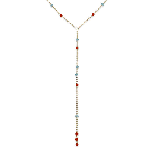 Gargantilla Nexus en Oro de Ley 18K con Cadena de Topacio Azul y Corales