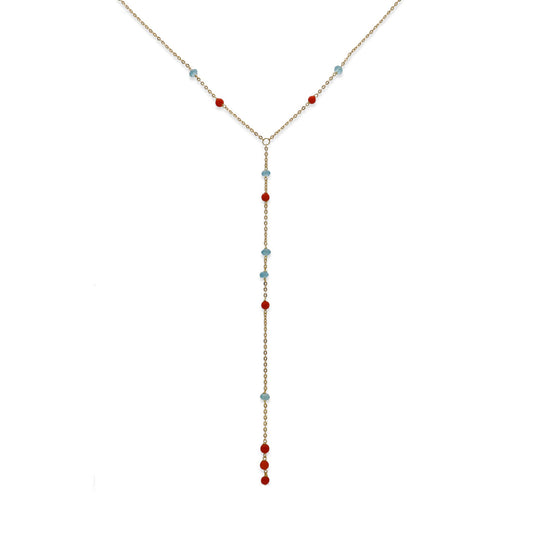 Gargantilla Nexus en Oro de Ley 18K con Cadena de Topacio Azul y Corales