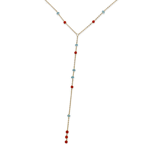 Gargantilla Nexus en Oro de Ley 18K con Cadena de Topacio Azul y Corales