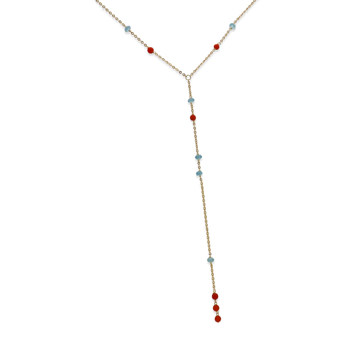 Gargantilla Nexus en Oro de Ley 18K con Cadena de Topacio Azul y Corales
