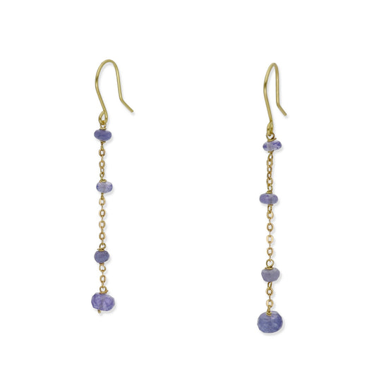 Pendientes Lilla en Oro de Ley 18K con Cadena de Tanzanitas