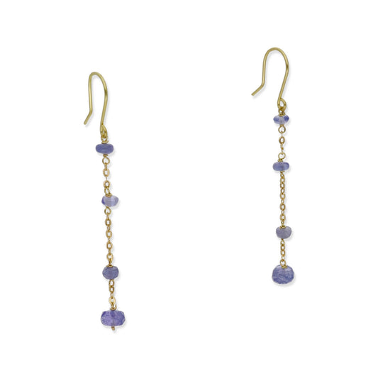 Pendientes Lilla en Oro de Ley 18K con Cadena de Tanzanitas