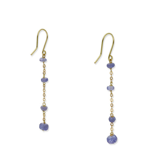 Pendientes Lilla en Oro de Ley 18K con Cadena de Tanzanitas