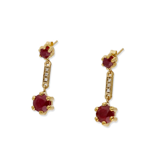 Pendientes Ruber en Oro de Ley 18K con Diamantes y Rubíes