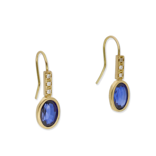 Pendientes Margo en Oro de Ley 18K con Zafiro y Diamantes