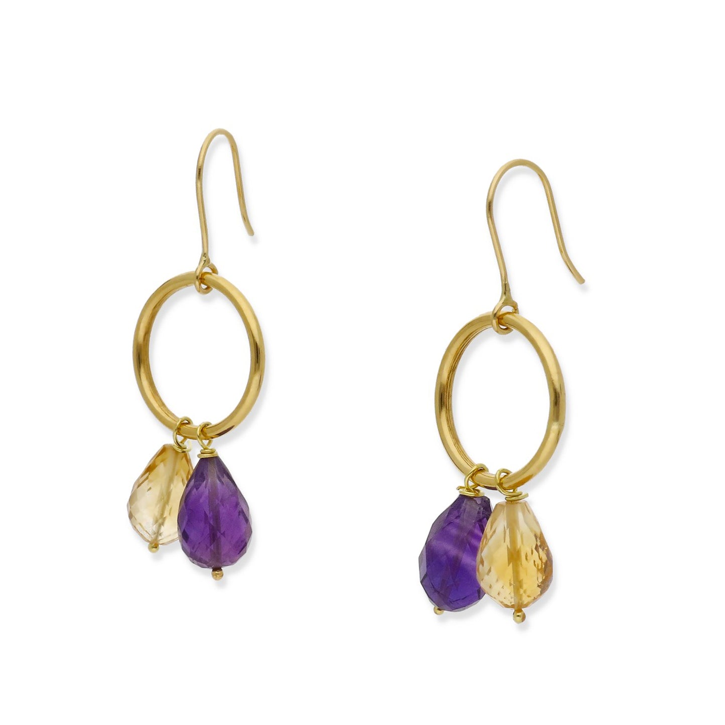 Pendientes de Aro Lacus en Oro de 18K con Cuarzo Citrino y Amatista