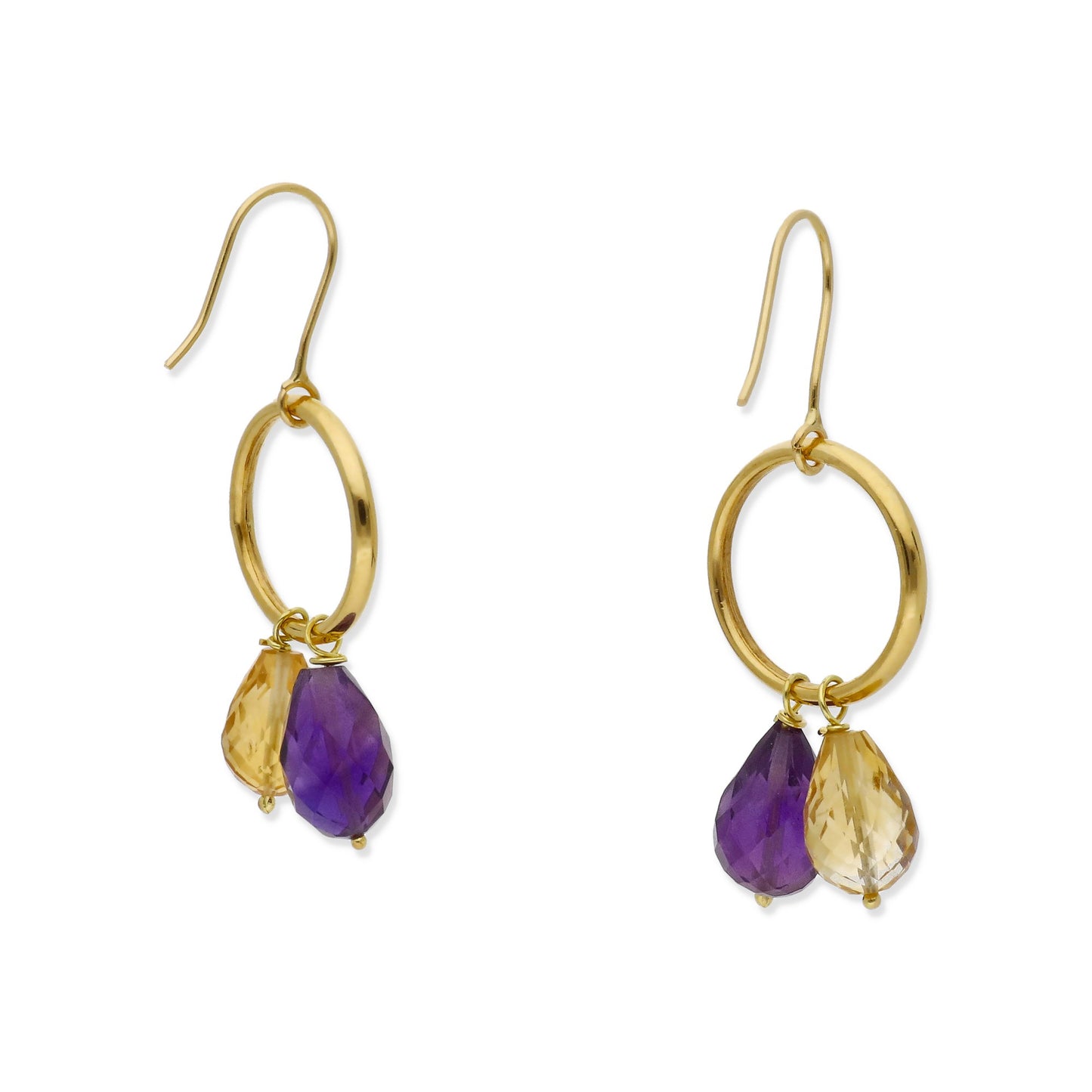Pendientes de Aro Lacus en Oro de 18K con Cuarzo Citrino y Amatista