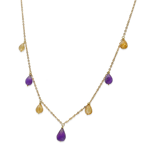 Gargantilla Lacus en Oro de 18K con Cuarzo Citrino y Amatista