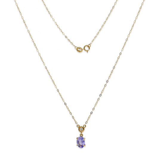 Collar con Colgante Brisa en Oro de Ley 18K con Tanzanita y Diamante