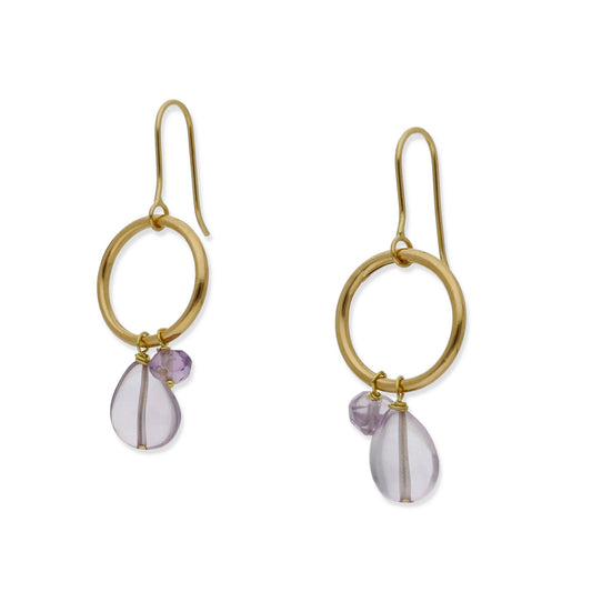 Pendientes Boreal en Oro de Ley 18K con Aro y Amatistas