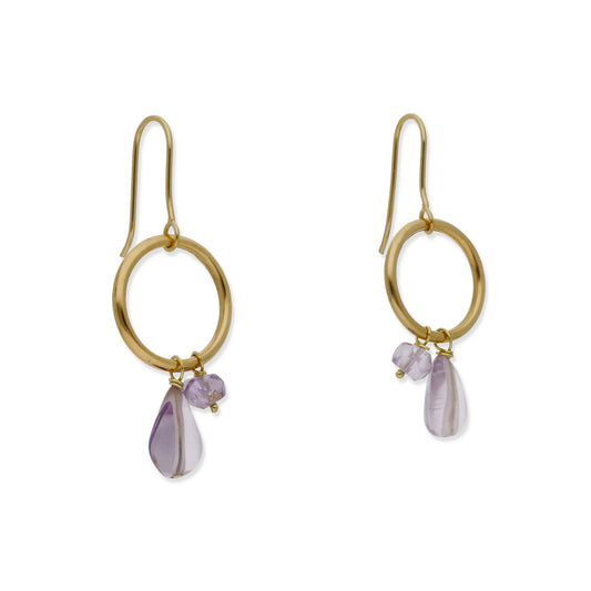 Pendientes Boreal en Oro de Ley 18K con Aro y Amatistas