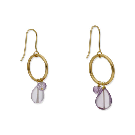 Pendientes Boreal en Oro de Ley 18K con Aro y Amatistas