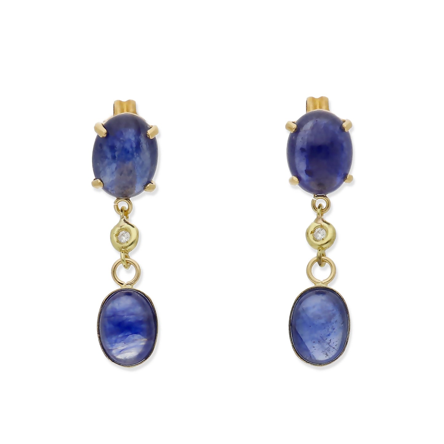 Pendientes Moana en Oro 18K con Diamante y Zafiros Ovales