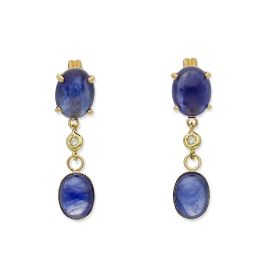 Pendientes Moana en Oro 18K con Diamante y Zafiros Ovales