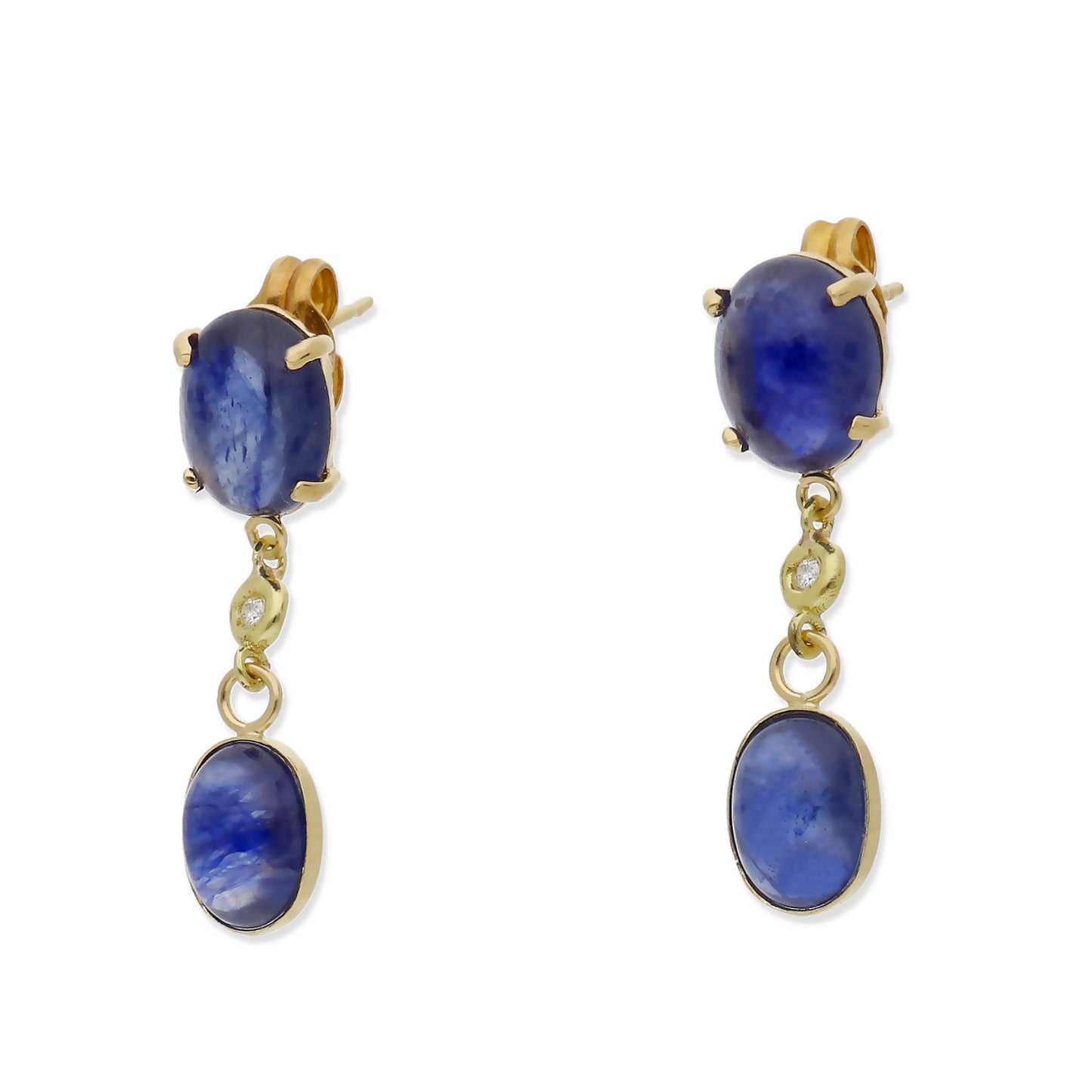 Pendientes Moana en Oro 18K con Diamante y Zafiros Ovales