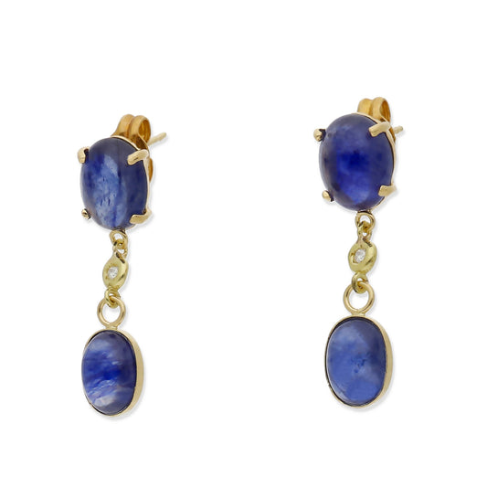 Pendientes Moana en Oro 18K con Diamante y Zafiros Ovales