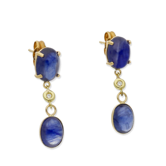 Pendientes Moana en Oro 18K con Diamante y Zafiros Ovales