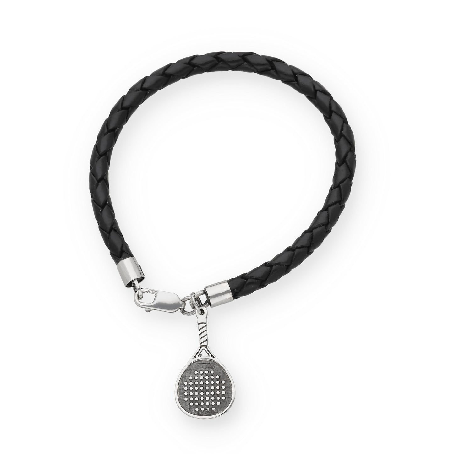 Pulsera de Cuero Trenzado con Pala de Pádel en Plata de Ley 925