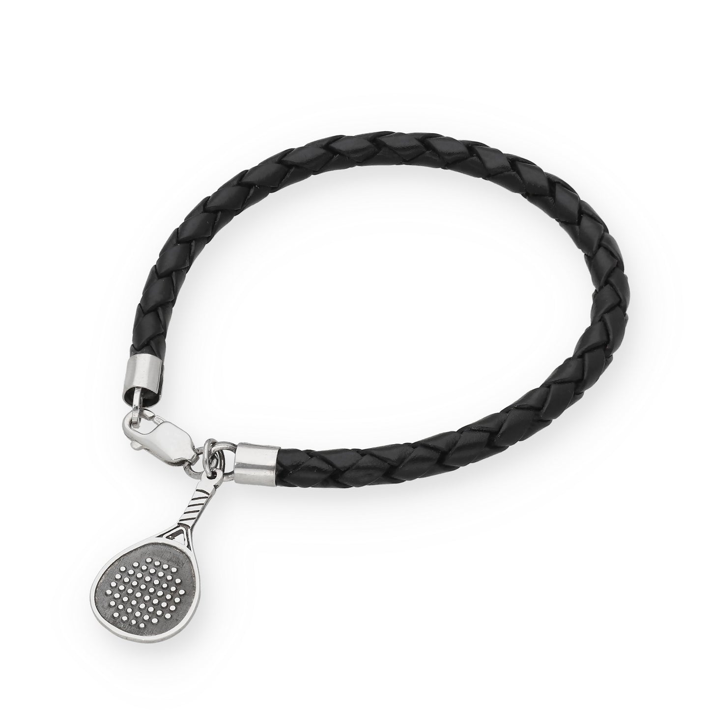 Pulsera de Cuero Trenzado con Pala de Pádel en Plata de Ley 925