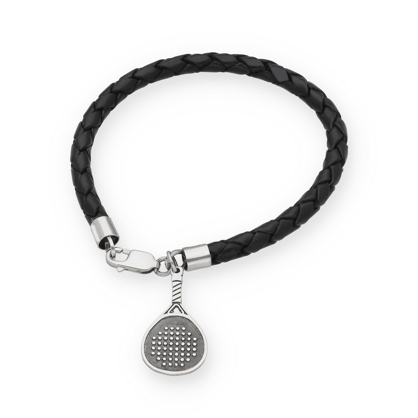 Pulsera de Cuero Trenzado con Pala de Pádel en Plata de Ley 925