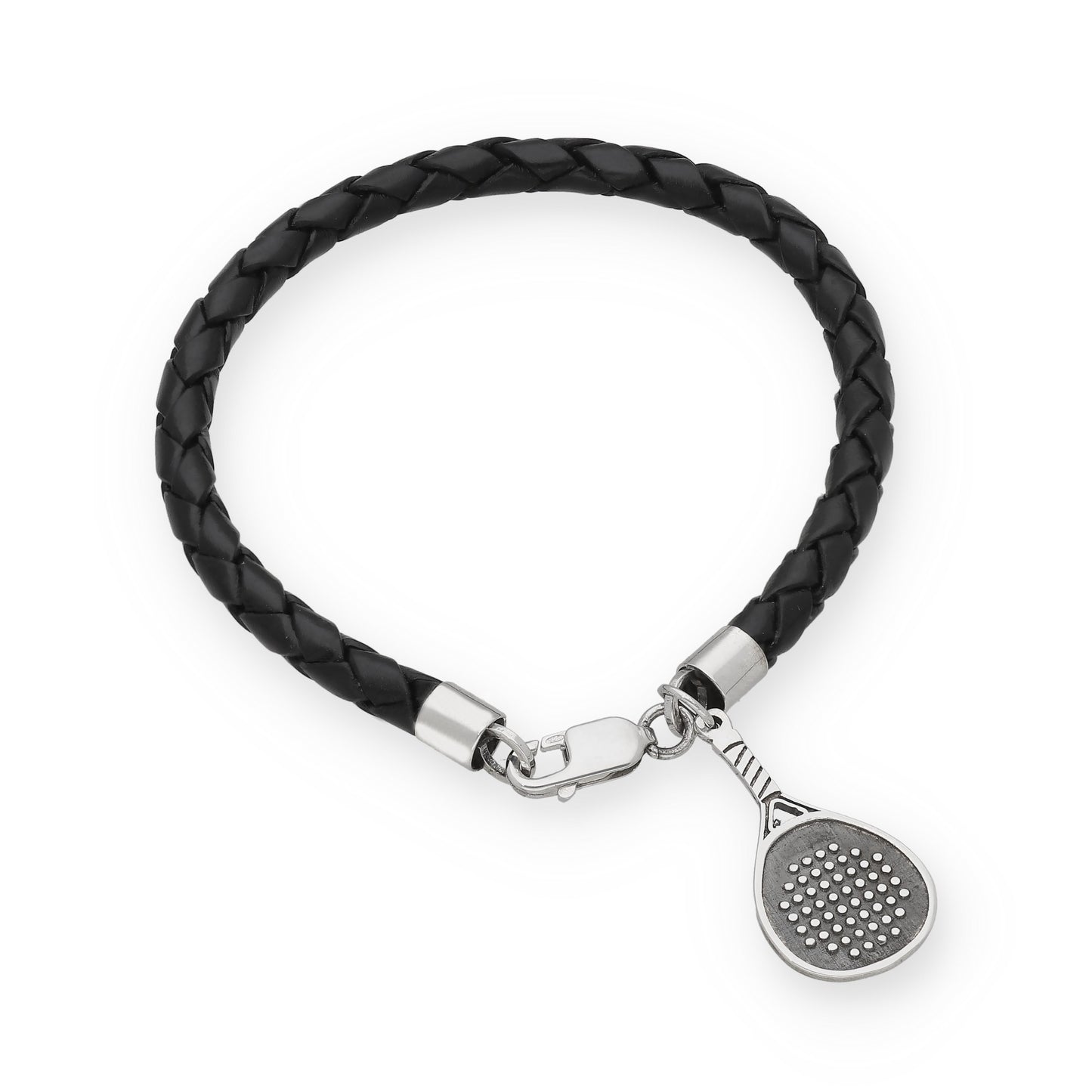 Pulsera de Cuero Trenzado con Pala de Pádel en Plata de Ley 925