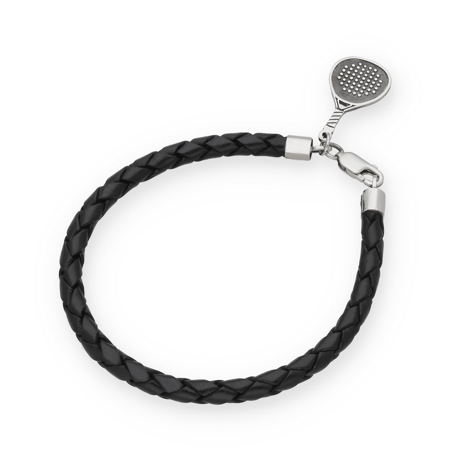 Pulsera de Cuero Trenzado con Pala de Pádel en Plata de Ley 925